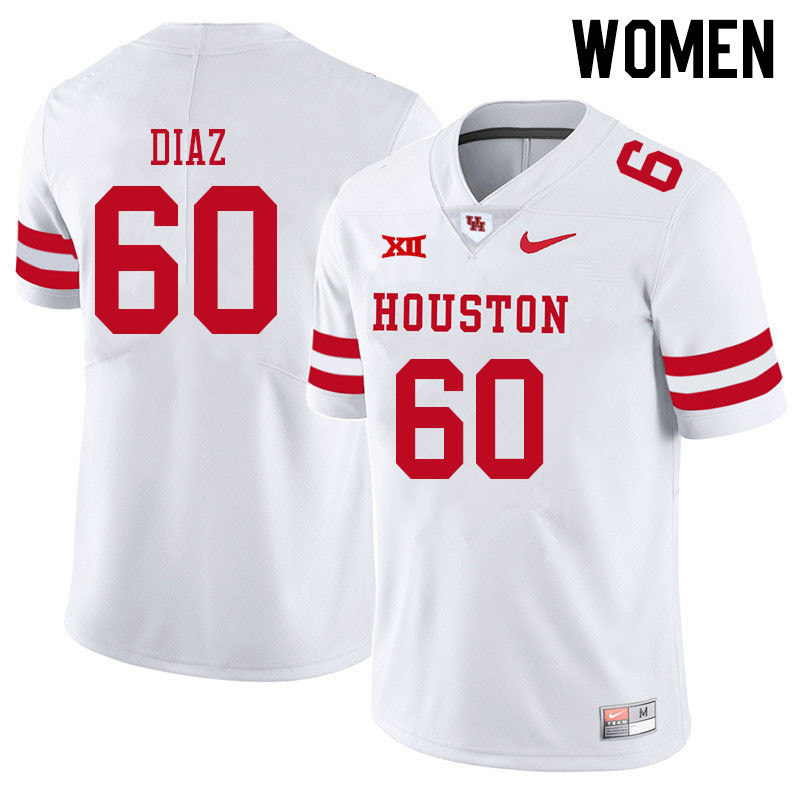 Women #60 Joshua Diaz Houston Cougars College Big 12 Conference Football Jerseys Sale-White - Click Image to Close